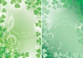 Light green backgrounds with music notes and clovers for st patrick`s day - vector decorations