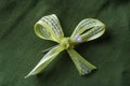 Light-green bow with two white pins and darkgreen background. Handmade concept - Image