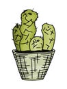 Light green cactus in a simple pot. doodle vector Royalty Free Stock Photo