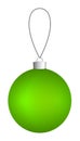 Light green Christmas ball hanging on a thread isolated on a white background. Royalty Free Stock Photo