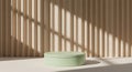 Light green cylinder podium with vertical ribbed wall and shadow patterns pastel Royalty Free Stock Photo