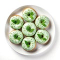 Light green donuts on white background.