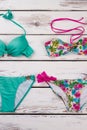 Light green and floral bikini set. Royalty Free Stock Photo