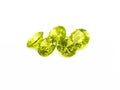 Light green gemstones on a white background