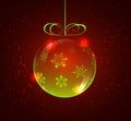 Light green glass ball with snowflakes on a red background Royalty Free Stock Photo