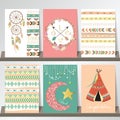 Light green gold pink card template in boho style on summer