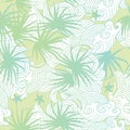 Light green palms and waves summer seamless patter Royalty Free Stock Photo