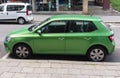 Light green Skoda Fabia car in Prague