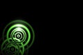 Light green sound waves oscillating with circle ring on black background