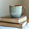 Ceramic Mug on a Stack of Vintage Books Royalty Free Stock Photo