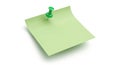 Light green sticky note with green pushpin attached and shadow on white surface isolated on white background Royalty Free Stock Photo