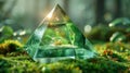 A light green tetrahedron signifying the element of air in the concept of Platonic solids. The geometric shape seems to