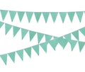 Light green triangular bunting flags on white background. Festive decor