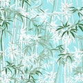 A light green and white bamboo pattern based in vintage prints. Generative AI