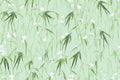 A light green and white bamboo pattern based in vintage prints. Generative AI