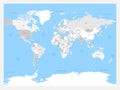 Light grey political World map on solid blue background. Vector illustration
