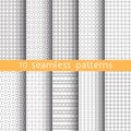 10 Light grey seamless patterns for universal background. Grey and white colors.