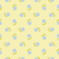 Light hand drawn seamless pattern with blue sunflowers elements. Yellow background. Summer print Royalty Free Stock Photo