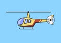 Light helicopter, chopper, aircraft. Flat vector illustration. Isolated on blue background. Royalty Free Stock Photo