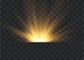 Light highlight yellow special effect with rays of light and magic sparkles. Sun Ray . Glow transparent vector light effect set,