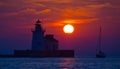 Lighthouse sailboat sunset