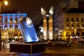 Light installation homaging old french pocket flashlights at Porte de Namur as part of Bright Brussels Winter