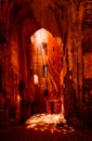 Light installation in medieval cathedral ruins Royalty Free Stock Photo