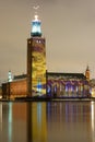 Light installation projected on Stockholm City Hall during December 2023