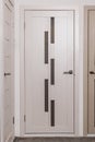 light interior door for repair. Plastic and wooden doors in a modern style. Door with frosted glass and without glass. Concept -