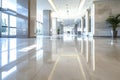 Light interior of modern lobby of commercial building, clean shiny floor in office hall after professional cleaning. Concept of