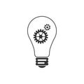 Light lamp icon isolated. Bulb with gears and cogs working together symbol. Idea concept. Flat design Royalty Free Stock Photo