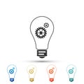 Light lamp icon isolated on white background. Bulb with gears and cogs working together symbol. Idea concept. Set Royalty Free Stock Photo