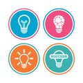 Light lamp icons. Energy saving symbols. Royalty Free Stock Photo
