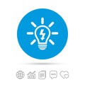 Light lamp sign icon. Bulb with lightning symbol. Royalty Free Stock Photo