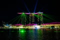 Night laser show on Marina Bay Sands Hotel, Singapore. Light show at night, laser show, Singapore Royalty Free Stock Photo