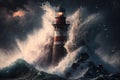 Light from a lighthouse on a stormy sea