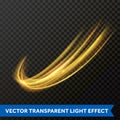 Light line gold swirl effect. Vector glitter light fire flare trace Royalty Free Stock Photo