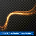 Light line gold swirl effect. Vector glitter light fire flare trace Royalty Free Stock Photo