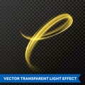 Light line gold swirl effect. Vector glitter particles fire flare trace