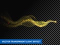 Light line gold wave effect of magic sparkle trail on transparent background. Vector glitter light particles flare trace and bokeh Royalty Free Stock Photo