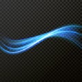 Light line neon blue wave effect. Vector glitter light fire flare trace