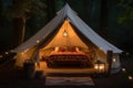 light luxury camping forest tent glamping travel vacation nature canvas. Generative AI.