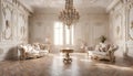 Light luxury royal posh interior in baroque style. White with expensive oldstyle furniture. Royalty Free Stock Photo