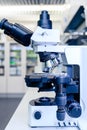 Light microscope for pharmaceutical bioscience research. Concept of science, laboratory and study of diseases Royalty Free Stock Photo