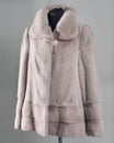 Light mink coat, avtoledi, decor transverse stripes on the hem and sleeves. Horizontal frame