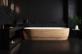 interior luxury wood black design home bathtub room furniture modern bathroom. Generative AI. Royalty Free Stock Photo