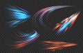 Light motion trails. High speed effect motion blur night lights in blue and red colors, abstract flash perspective road Royalty Free Stock Photo