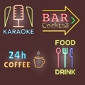 Light neon labels vector illustration font decorative symbols night bright text objects. Royalty Free Stock Photo
