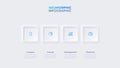 Light neumorphic horizontal progress diagram with 4 square elements. Infographic design template