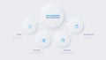 Light neumorphic infographic flowchart design template. Business data visualization with 4 options